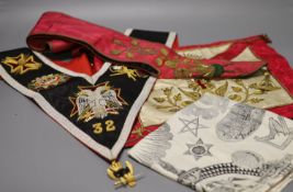 A late 19th early 20th century Masonic bullion worked embroidered and matching sash, plus a modern