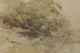 Robert Purvis Flint (1883-1947), watercolour, Rocks and trees, signed, 27 x 37cm