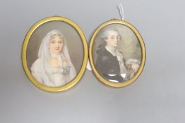 Two 19th century oval portrait miniatures on ivory