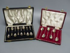 A modern case set of six silver preserve spoons, Sheffield, 1972 and a similar cased set of eight