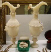 A pair of alabaster ewers, height 50cm