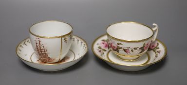A Flight Barr and Barr Worcester teacup and saucer, painted with pink roses and rose buds, impressed