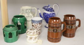 A group of 19th century Wedgwood transfer printed vessels and two Wedgwood greenware tealight