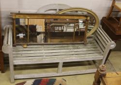 A Lutyens style weathered teak garden bench, length 166cm, depth 64cm, height 104cm