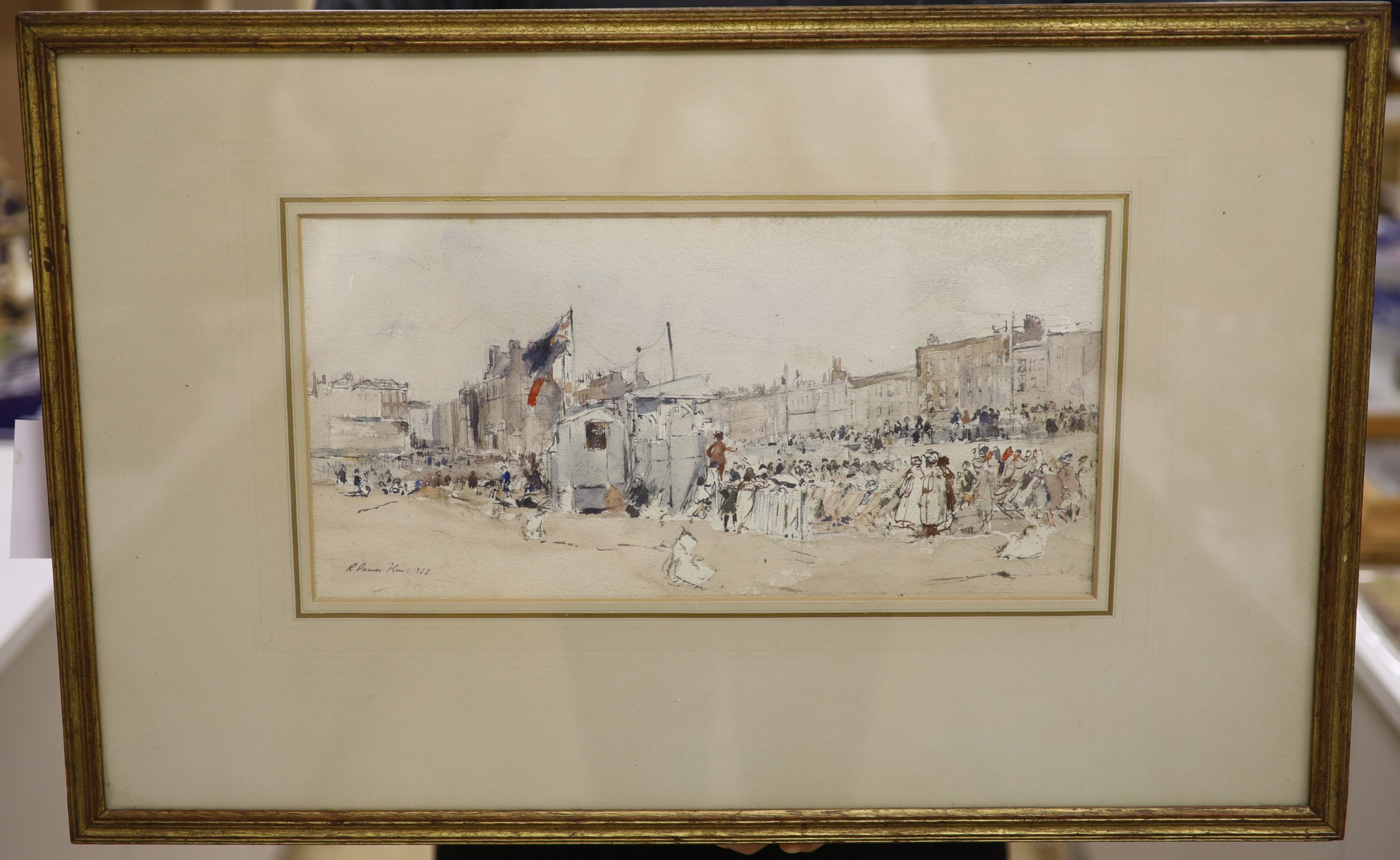 Robert Purvis Flint (1883-1947), watercolour, 'The Concert Party', signed and dated 1923, 19 x 38cm