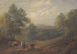 Thomas Whittle (1803-1887), oil on canvas, Figures in a landscape with the Crystal Palace showing in