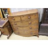 An early Victorian mahogany bow front chest (in need of restoration), width 108cm, depth 52cm,