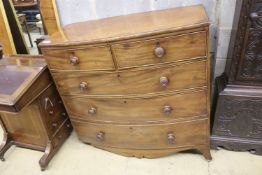 An early Victorian mahogany bow front chest (in need of restoration), width 108cm, depth 52cm,