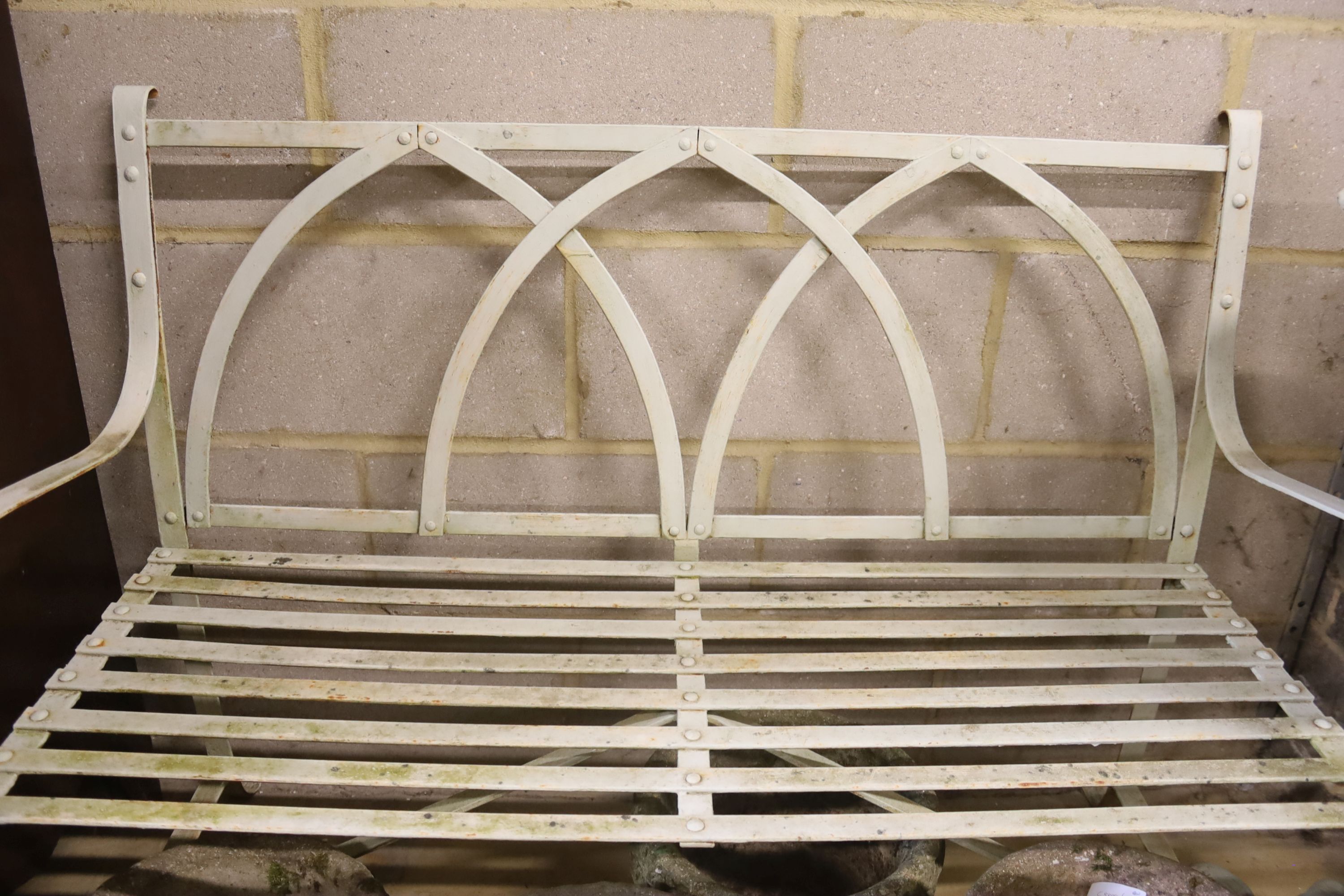 A 19th century painted wrought iron garden bench, length 112cm, depth 52cm, height 85cm - Image 2 of 3