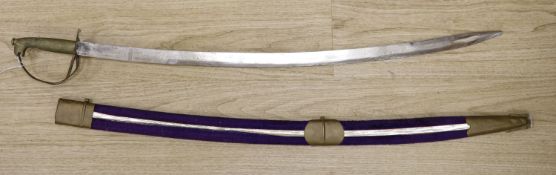 A 20th century Indian sabre with velvet scabbard, length 90cm