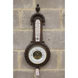 A late Victorian aneroid barometer / thermometer, height 76cm