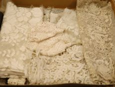 A silk lace stole, collar and Maltese collar, christening shawl, tape lace collar, a metallic gold