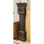 An 18th century style carved oak longcase clock case, height 216cm