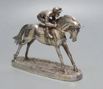 A modern silver mounted model of a racehorse and jockey, after R. Donaldson, by Camelot Silverware
