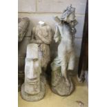 Three reconstituted stone and reconstituted marble garden ornaments, largest 80cm high