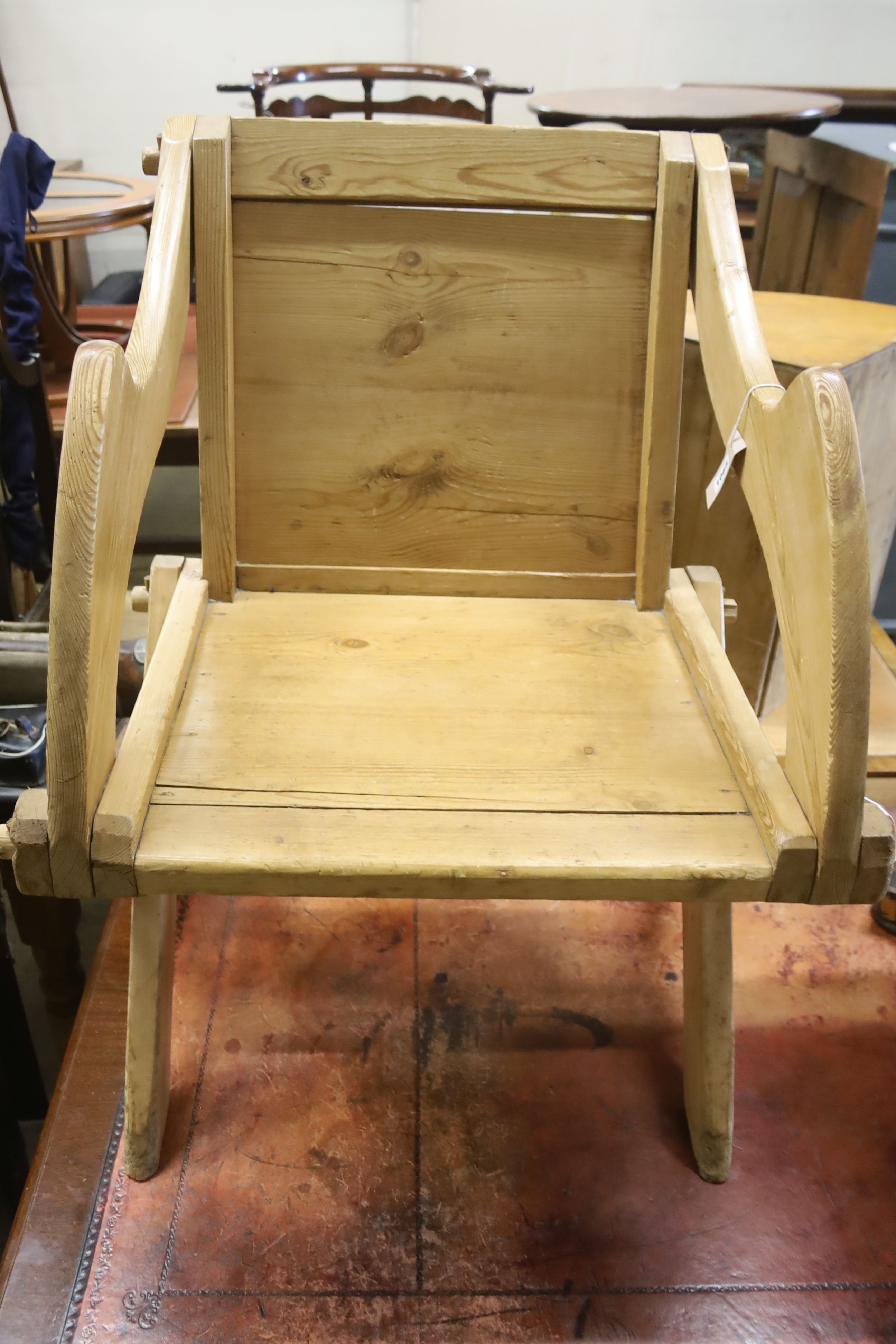 A Victorian pine Glastonbury type chair, width 69cm, depth 54cm, height 88cm - Image 2 of 2