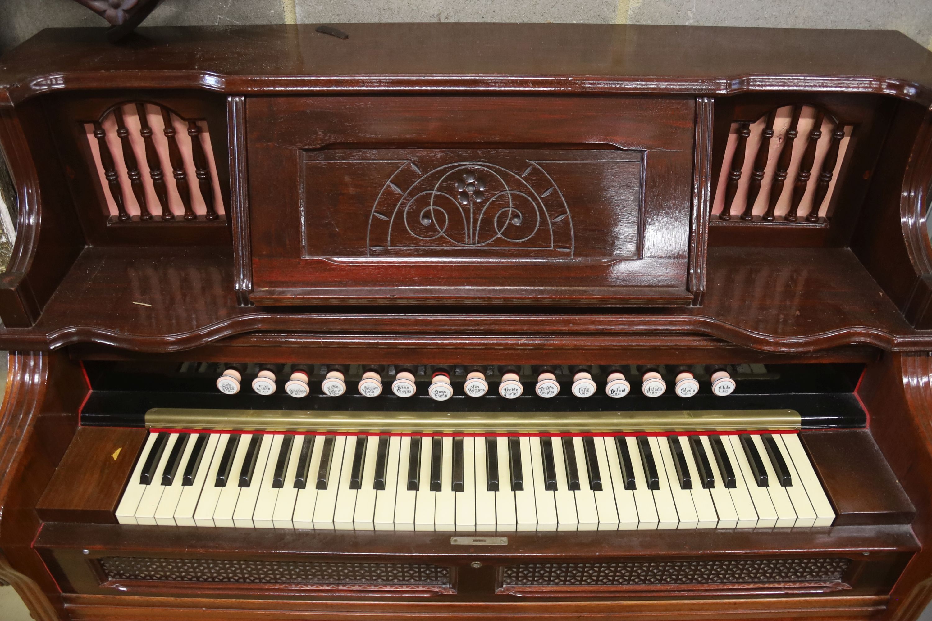 A late Victorian mahogany harmonium, width 120cm, depth 60cm, height 130cm - Image 5 of 5