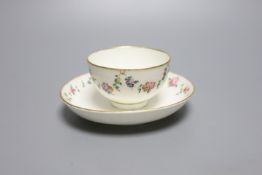 A Chelsea Derby teabowl and saucer painted with chains of flowers, anchor 'D' in gold, label for