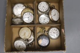 Thirteen assorted base or white metal pocket watches, including Longines and Tavannes, a Cyma