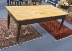 A 19th century French fruitwood kitchen table, length 192cm, depth 92cm, height 74cm
