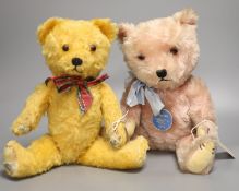 Vintage 1950's pink musical Chiltern, label on foot and paper tag, musical English bear (2)