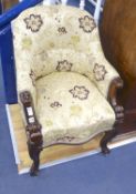 A Victorian carved mahogany armchair, width 64cm, depth 70cm, height 88cm