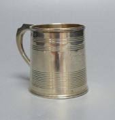 A George IV reeded silver small christening mug, James Bult?, London, 1828, 59mm, 71 grams, with
