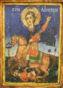Byzantine School, tempera on panel, Icon of St Demetrios, 33 x 24cm.