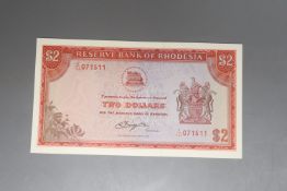 Reserve bank of Rhodesia, ten $2 dollar banknotes, consecutive serial numbers K/166- 24th May