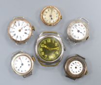 Six assorted wrist watches including a lady's 9ct Rolex(a.f.) and a white metal Medana.