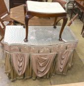 An embroidered silk mounted dressing table, width 110cm, depth 54cm, height 77cm, together with a