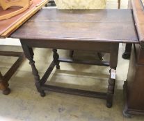 An early 18th century oak side table, width 90cm, depth 57cm, height 73cm