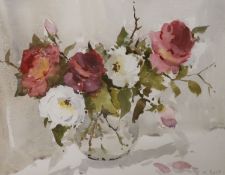 Diana Scott, watercolour, yachts in harbour, 28 x 38cm and a watercolour of Roses by M.Best, 33 x