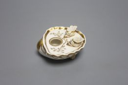 A Rockingham rare shell shaped inkwell with gilded decoration, c.1835