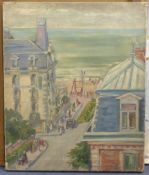 N. Bristowoil on canvas,Street scene overlooking a French seaside town,signed,61 x 51cm., unframed