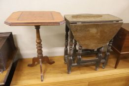A small 18th century style oak gateleg table, width 60cm, depth 30cm, height 69cm together with a