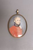 A late 18th century portrait miniature of a military gentleman on ivory, hair and opaline glass
