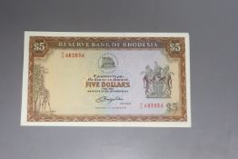 Reserve bank of Rhodesia, ten $5 dollar banknotes, consecutive serial numbers M/18- 20th October