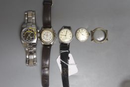 A gentleman's stainless steel Record manual wind wrist watch, case diameter 34mm, a similar Gruen