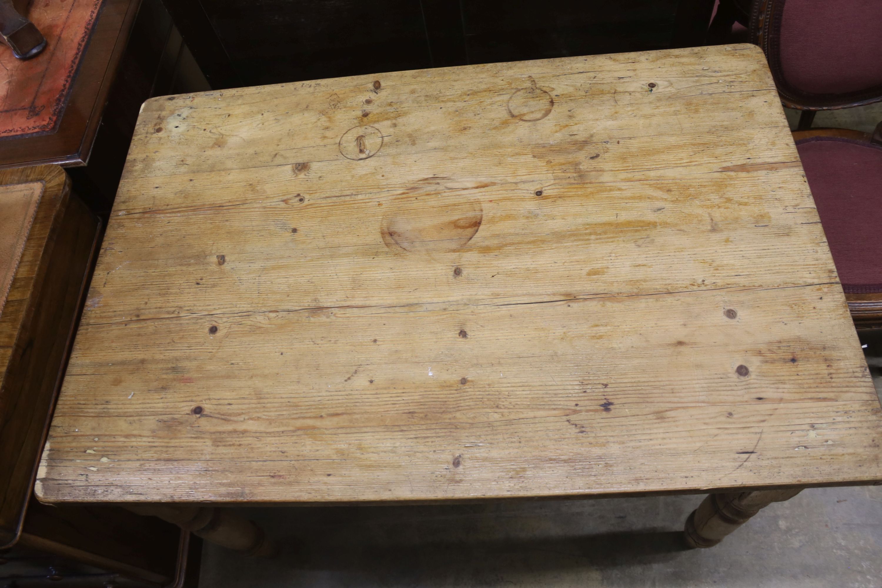 A rectangular pine kitchen table, length 112cm, depth 75cm, height 72cm - Image 3 of 3