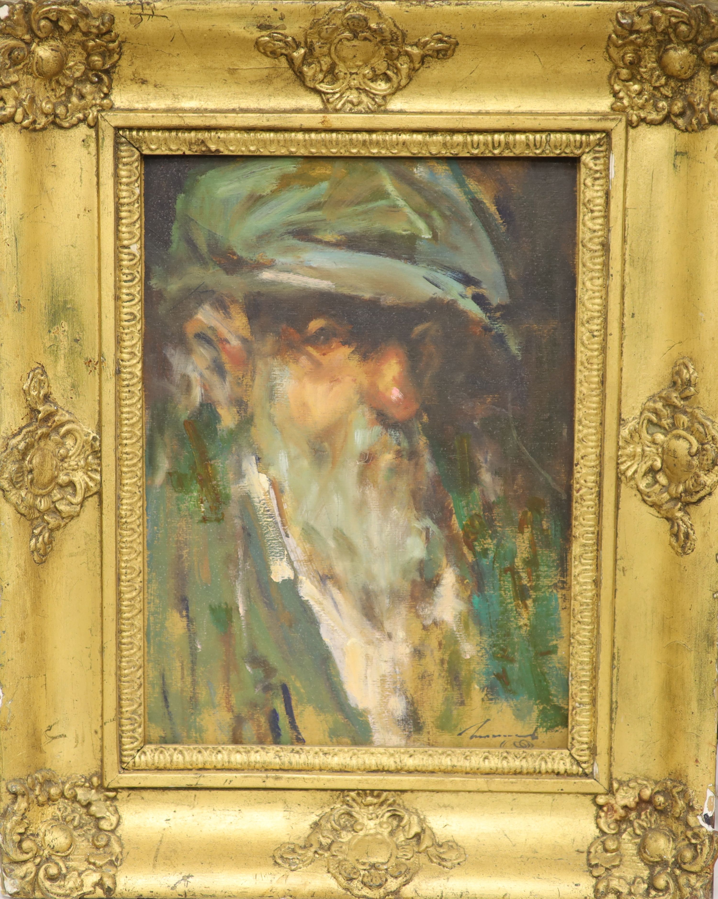 Ken Moroney (1949-), oil on card, Portrait of a bearded man, signed, 28 x 20cm signed, 11 x 8 ins.