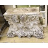 A 19th century rococo revival sculpted white marble pedestal, width 74cm, depth 26cm, height