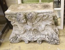A 19th century rococo revival sculpted white marble pedestal, width 74cm, depth 26cm, height