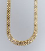 A modern two colour gold flat link necklace, 37cm, 17.1 grams.