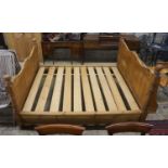 A king size pine bed frame with side rails and slats, width 170cm, length 213cm