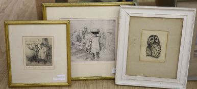 Roland Batchelor, two etchings, Billingsgate, signed in pencil, and a Ralph Thompson print