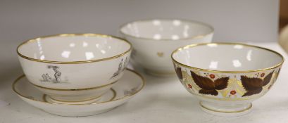 A Barr Flight and Barr bowl painted with brown leaves and red flowers, bowl and matching saucer,
