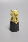 A Chinese black qingtian stone and gilt metal wine cup, height 7.5cm