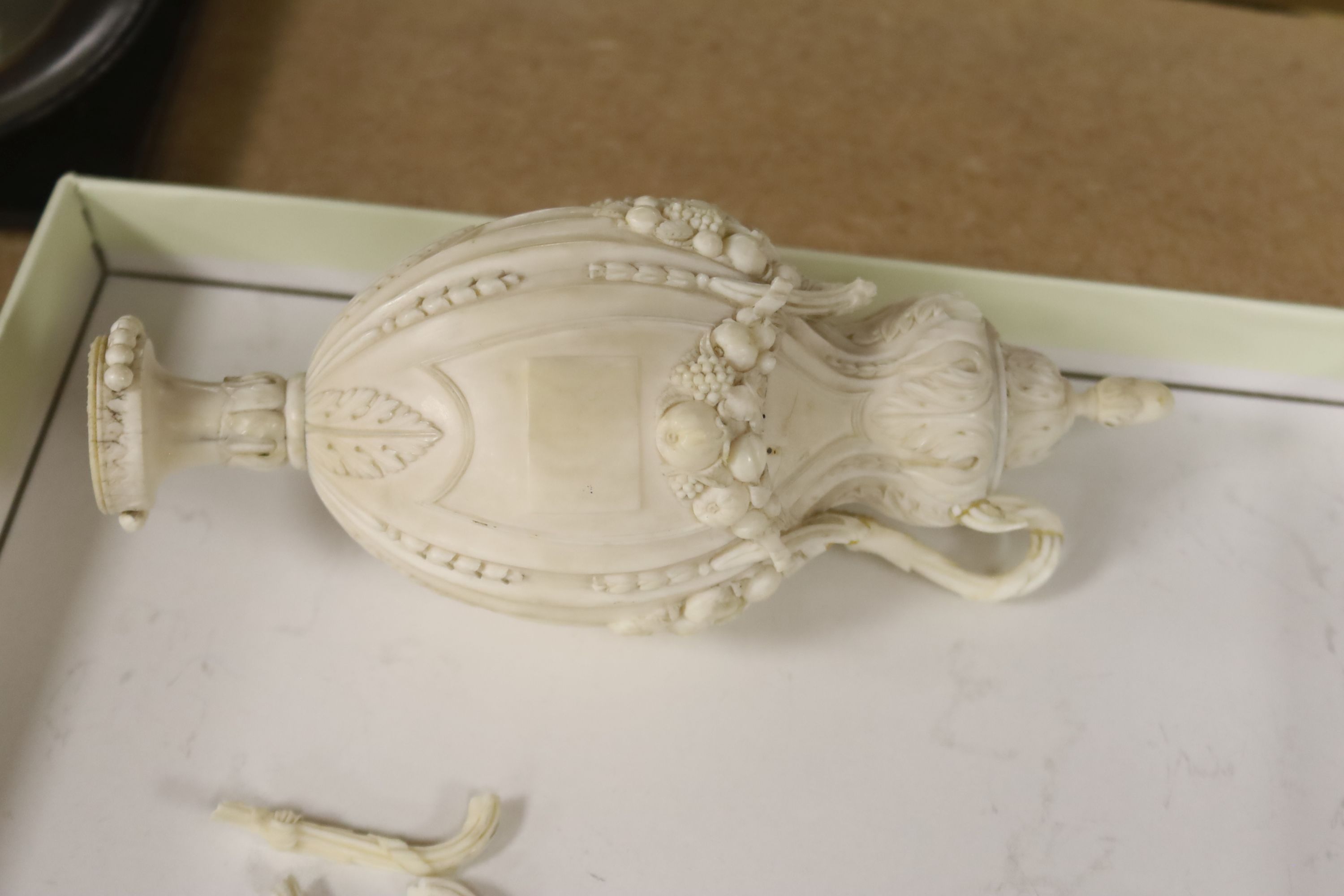 A 19th century Dieppe ivory model of an urn, height 17cm - Image 2 of 2