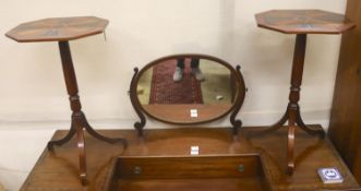 A pair of Regency design parquetry inlaid octagonal tripod wine tables, width 45cm, depth 39cm,